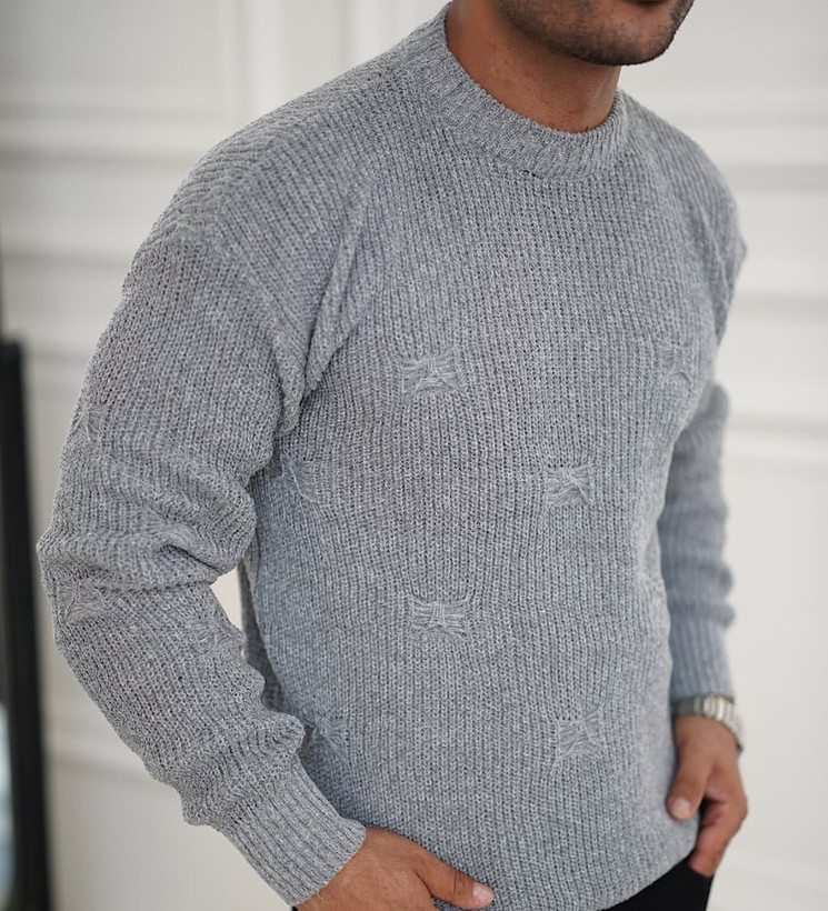 بافت زاپدار طوسی روشن یقه گرد فری سایز