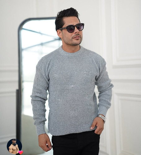 بافت زاپدار طوسی روشن یقه گرد فری سایز