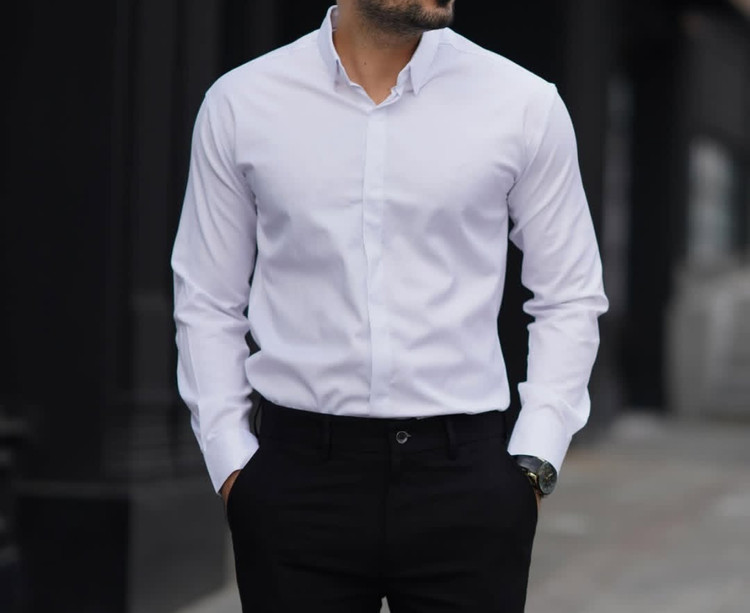 پیراهن سفید پارچه دوشین یقه خرگوشی اعلا پارچه هندی