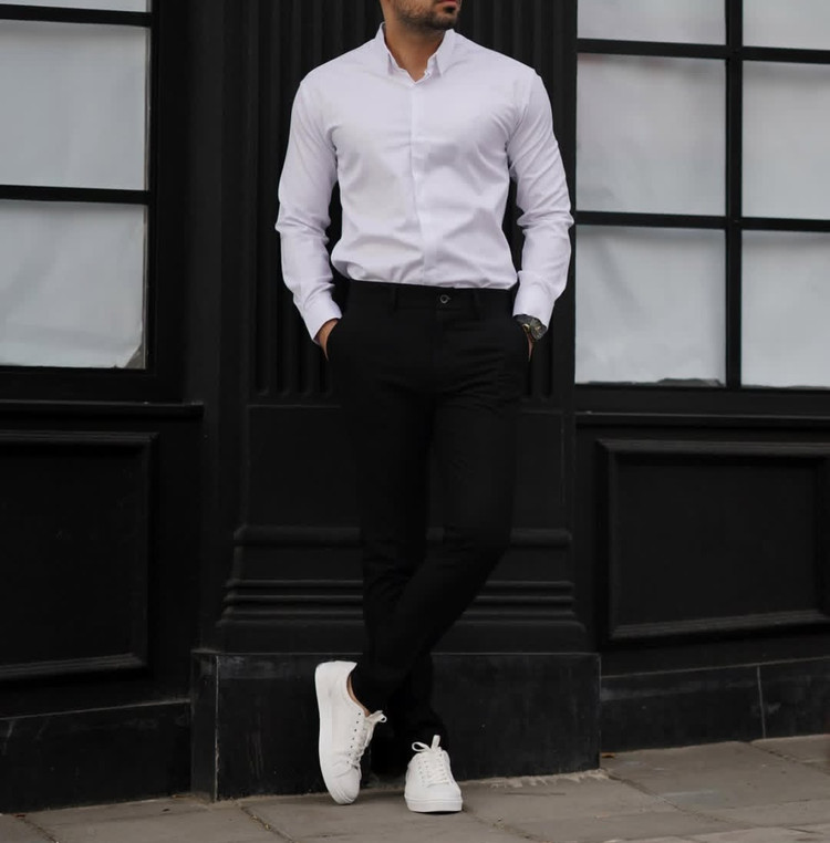 پیراهن سفید پارچه دوشین یقه خرگوشی اعلا پارچه هندی