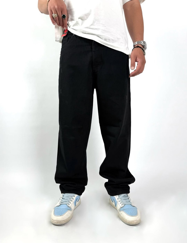 شلوار جین بگ مشکی مردانه پارچه کجراه اعلا پنبه کد۶۶۵