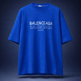 تیشرت باکسی مردانه آبی چاپ لوگوتایپ بالنسیاگا-تک سایزXL