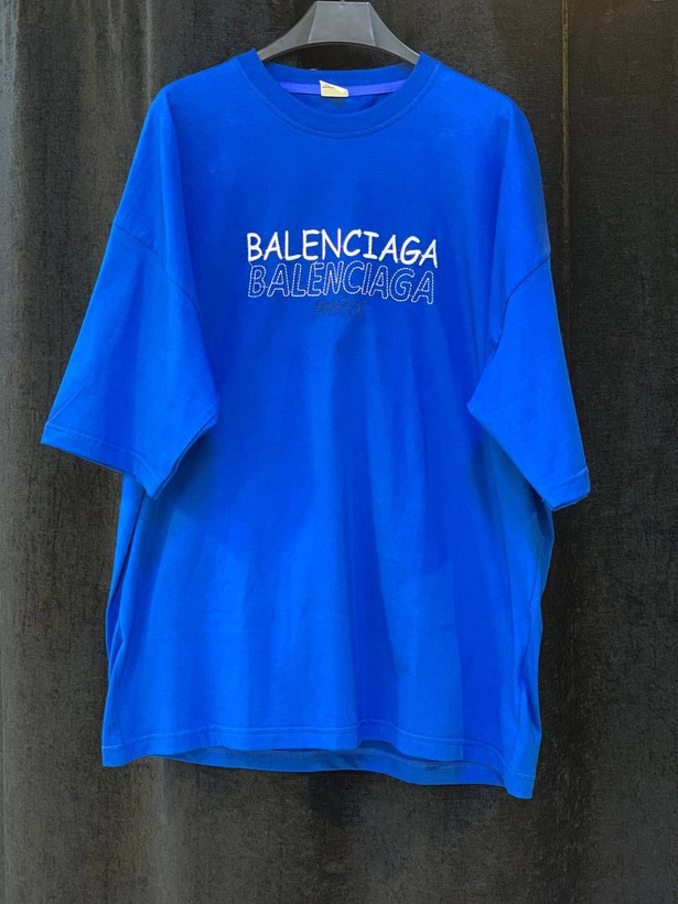 تیشرت باکسی مردانه آبی چاپ لوگوتایپ بالنسیاگا-تک سایزXL