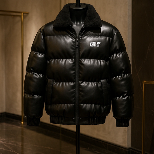 جکت چرم پفکی یقه خز دار فوقالعاده با کیفیت و ضخیم