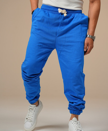 شلوار جاگر آبی شالی مردانه پارچه دورس پنبه گرماژ بالا