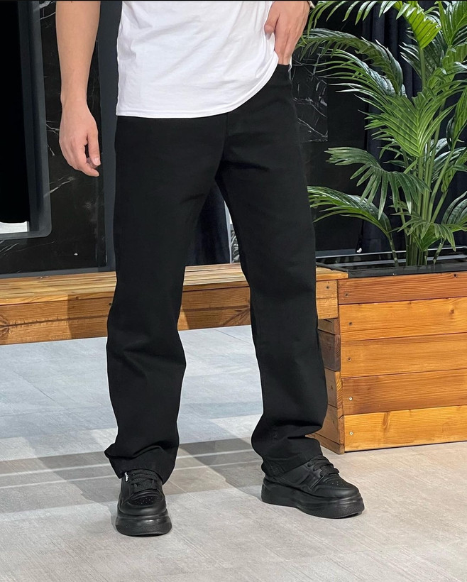 شلوار جین بگ مردانه رنگ مشکی پادچه سنگشور کجراه گرماژ بالا کد ۷۶