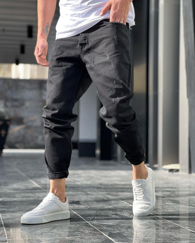 شلوار مافیت مشکی مردانه پارچه کجراه پنبه کد ۶۵