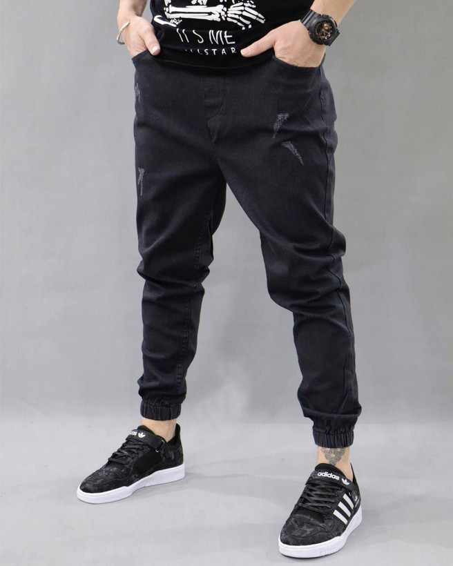 شلوار جاگر جین ذغالی سیر اسلیم فیت پارچه پنبه گرماژ بالا