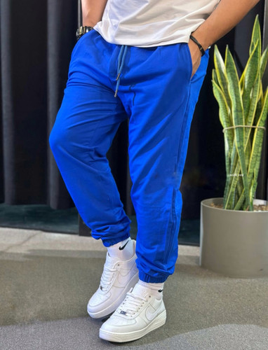 شلوار جاگر دورس آبی مردانه پارچه پنبه سه نخ گرماژ بالا