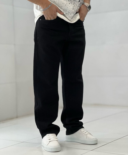 شلوار بگ مشکی مردانه پارچه جین کجراه سنگشور گرماژ بالا