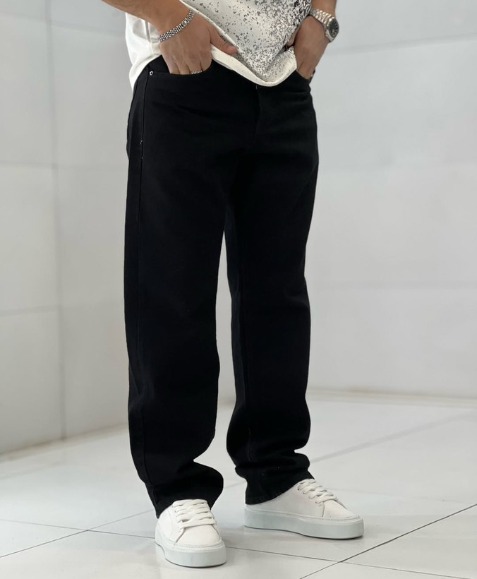 شلوار بگ مشکی مردانه پارچه جین کجراه سنگشور گرماژ بالا