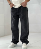 شلوار بگ ذغالی سیر بدون زاپ مردانه پارچه جین کجراه سنگشور گرماژ بالا