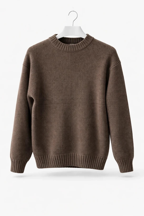 پلیور بافتنی لش باکسی | یقه گرد قهوه ای موکا| فری سایز مناسب XL و XXL