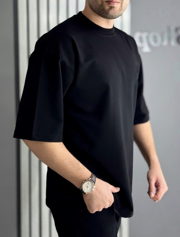 تیشرت لش بیسیک مشکی مردانه | پارچه نخ پنبه ماکان گرم بالا