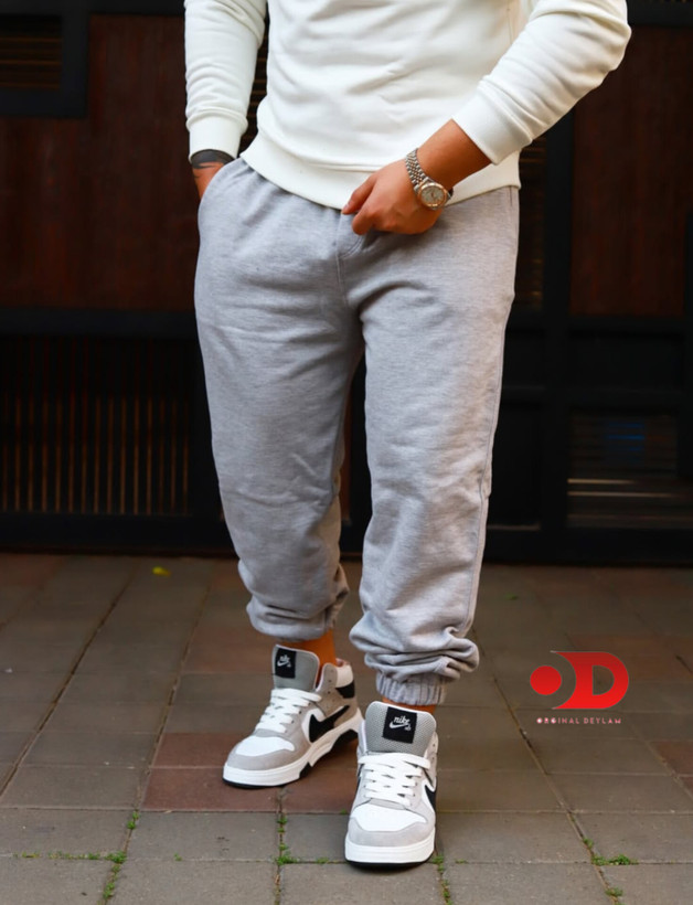 شلوار جاگر طوسی ملانژ مردانه پارچه دورس کپ نیم بگ