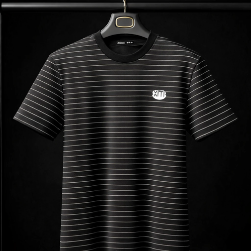 تیشرت مشکی رینگری باکسی مردانه پارچه غواصی گرماژ بالا فول کش