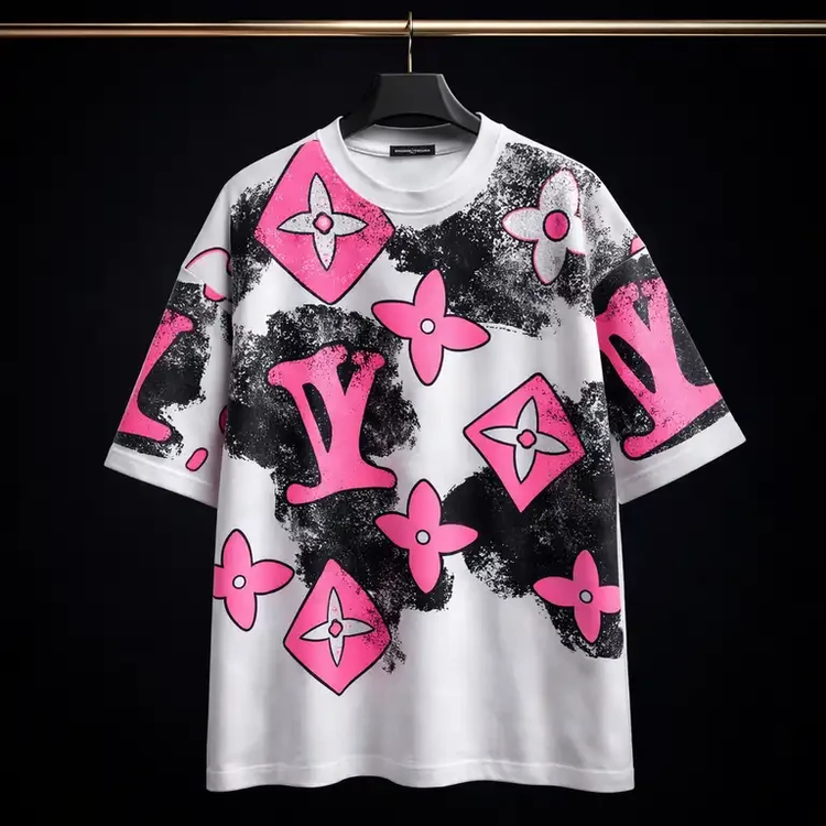 تیشرت کاستوم شده سفید صورتی، پارچه ماکان گرم بالا