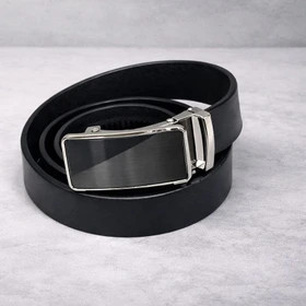 کمربند مشکی مردانه سگک مشکی با قاب نقره ای | کمربند رسمی و اداری اتوماتیک