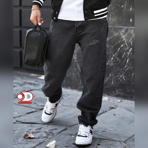 شلوار نیم بگ ذغالی سیر مردانه پارچه جین ترک-فول