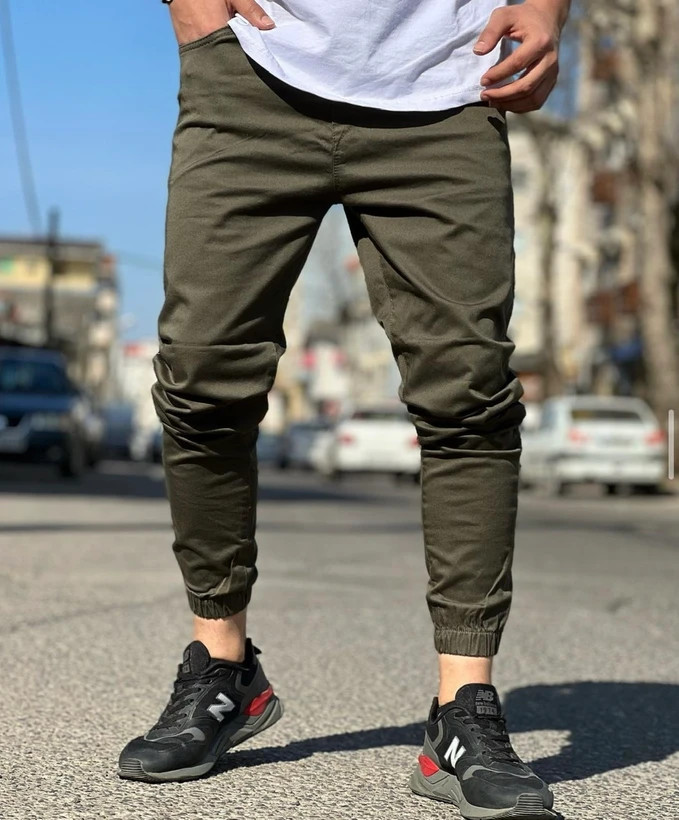 شلوار اسلش جاگر کتان پنبه سبز یشمی کد 2026