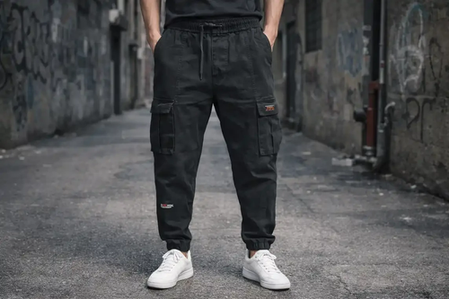 شلوار شش جیب کتان مشکی اعلا درجه یک دمپا گتر و چسب