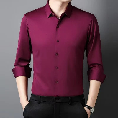 پیراهن زرشکی آستین بلند مردانه پارچه غواصی دوشین کش اعلا درجه یک#