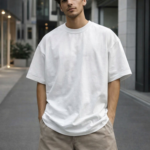 تیشرت لش باکسی سفید مردانه پارچه ماکان گرماژ بالا