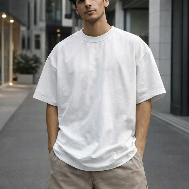 تیشرت لش باکسی سفید مردانه پارچه ماکان گرماژ بالا