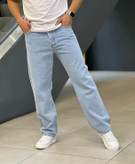 شلوار بگ آبی یخی بدون زاپ بیسیک مردانه پارچه جین سنگشور گرماژ بالا پنبه *اورجینال دیلم