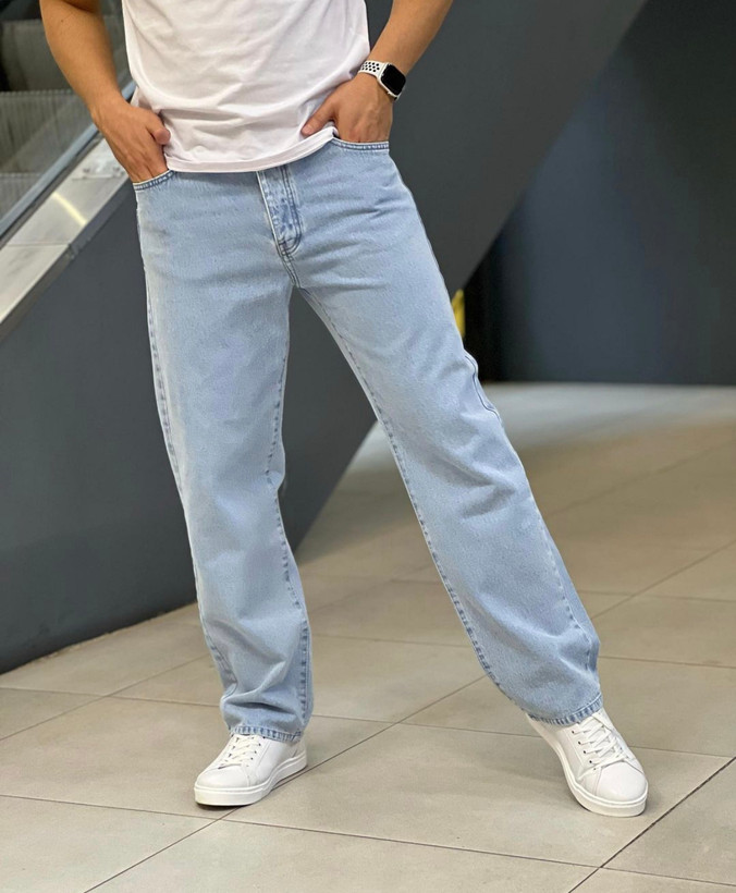 شلوار بگ آبی یخی بدون زاپ بیسیک مردانه پارچه جین سنگشور گرماژ بالا پنبه *اورجینال دیلم