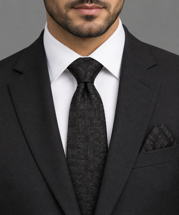 ست کراوات مشکی مردانه با پوشت هماهنگ؛ مناسب استایل رسمی G6498 / او دی مد